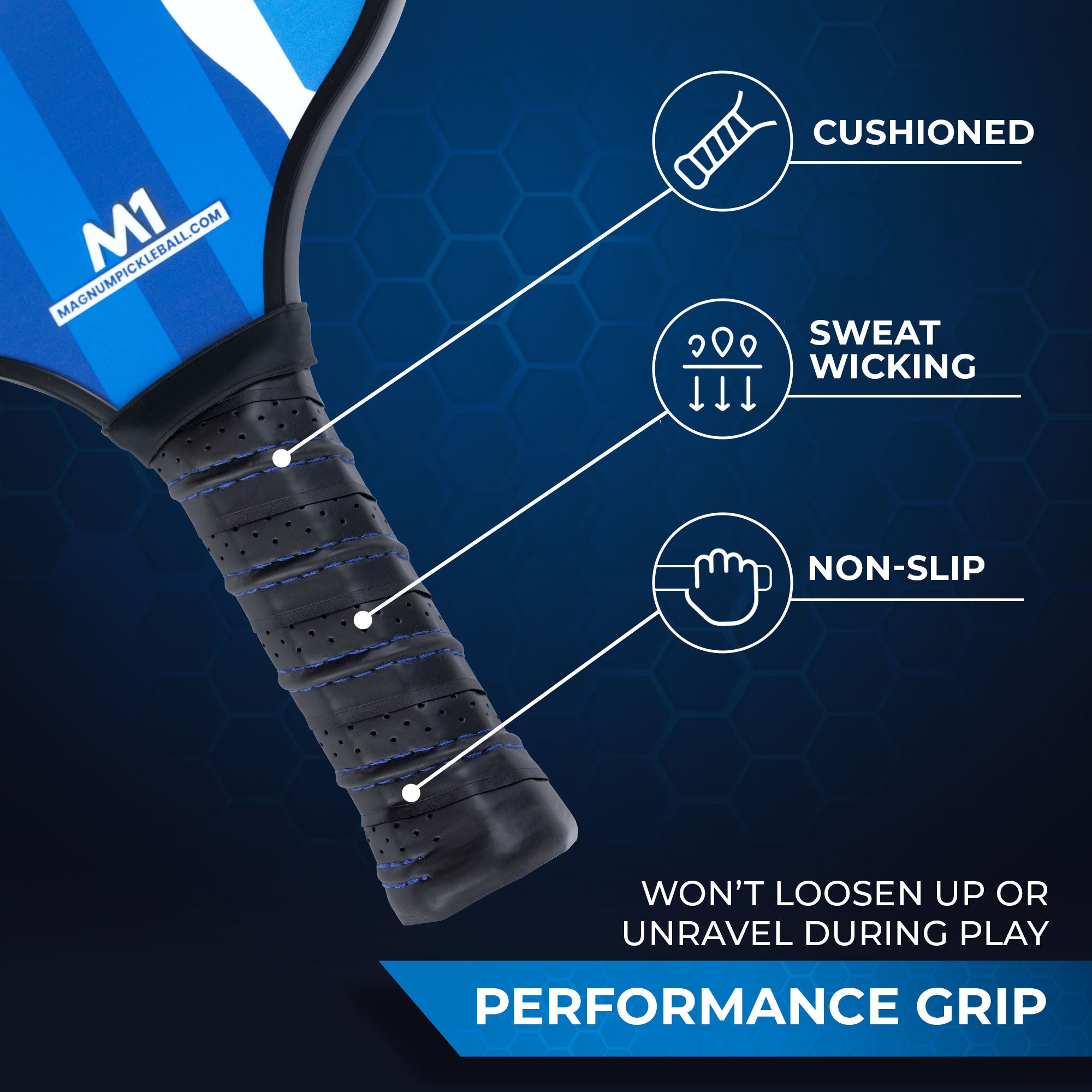 Magnum Pickleball paddles come with a high tech performance grip